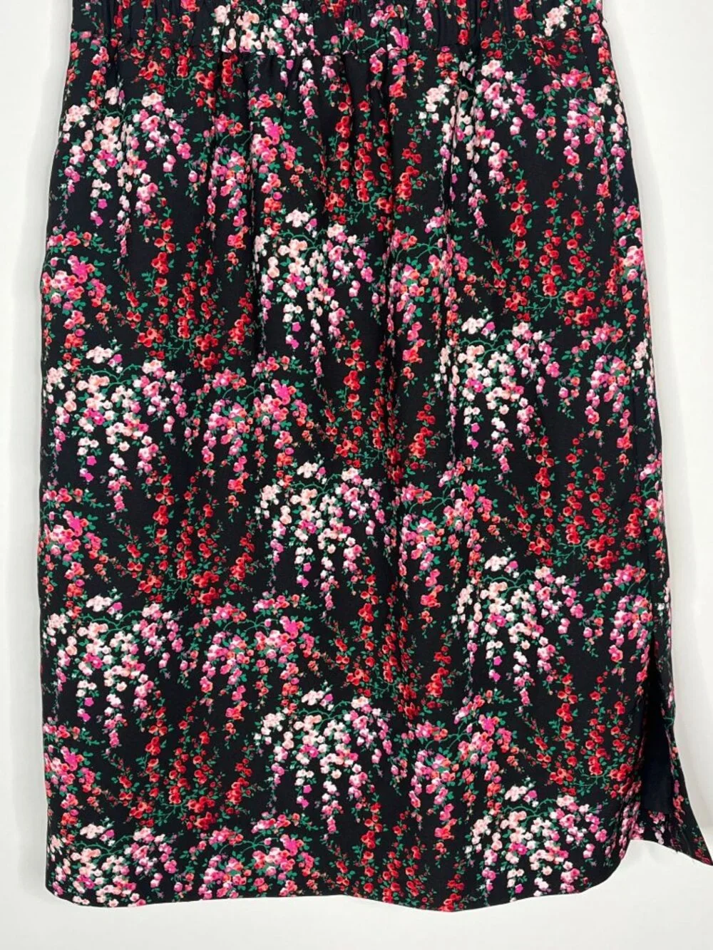 J Crew Floral Midi Skirt Womens XSP Black Pink Pull On Petite Casual